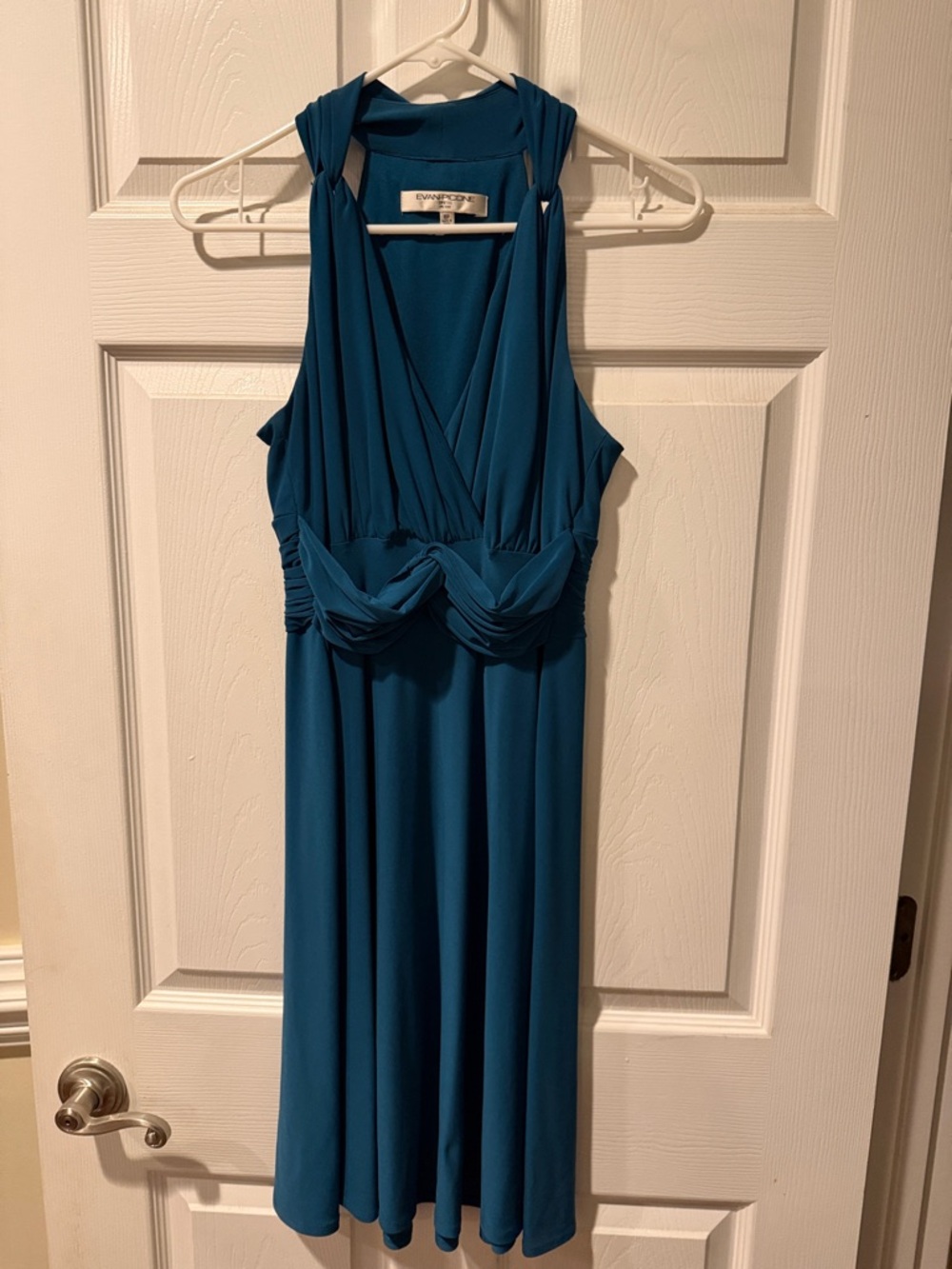 Evan Picone Teal Twist-Front Sleeveless Midi Dress